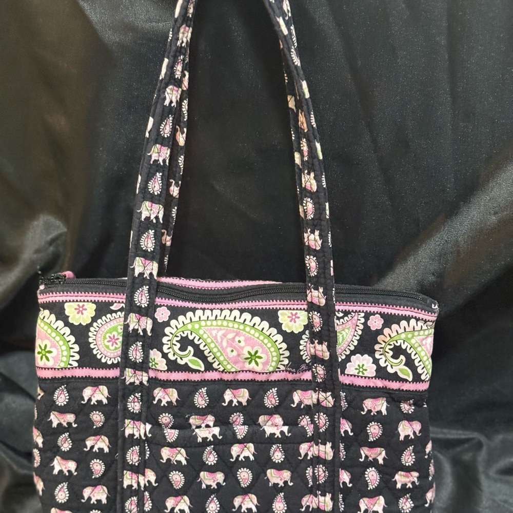 Vera Bradley Black and Pink Tote with Elephant Design